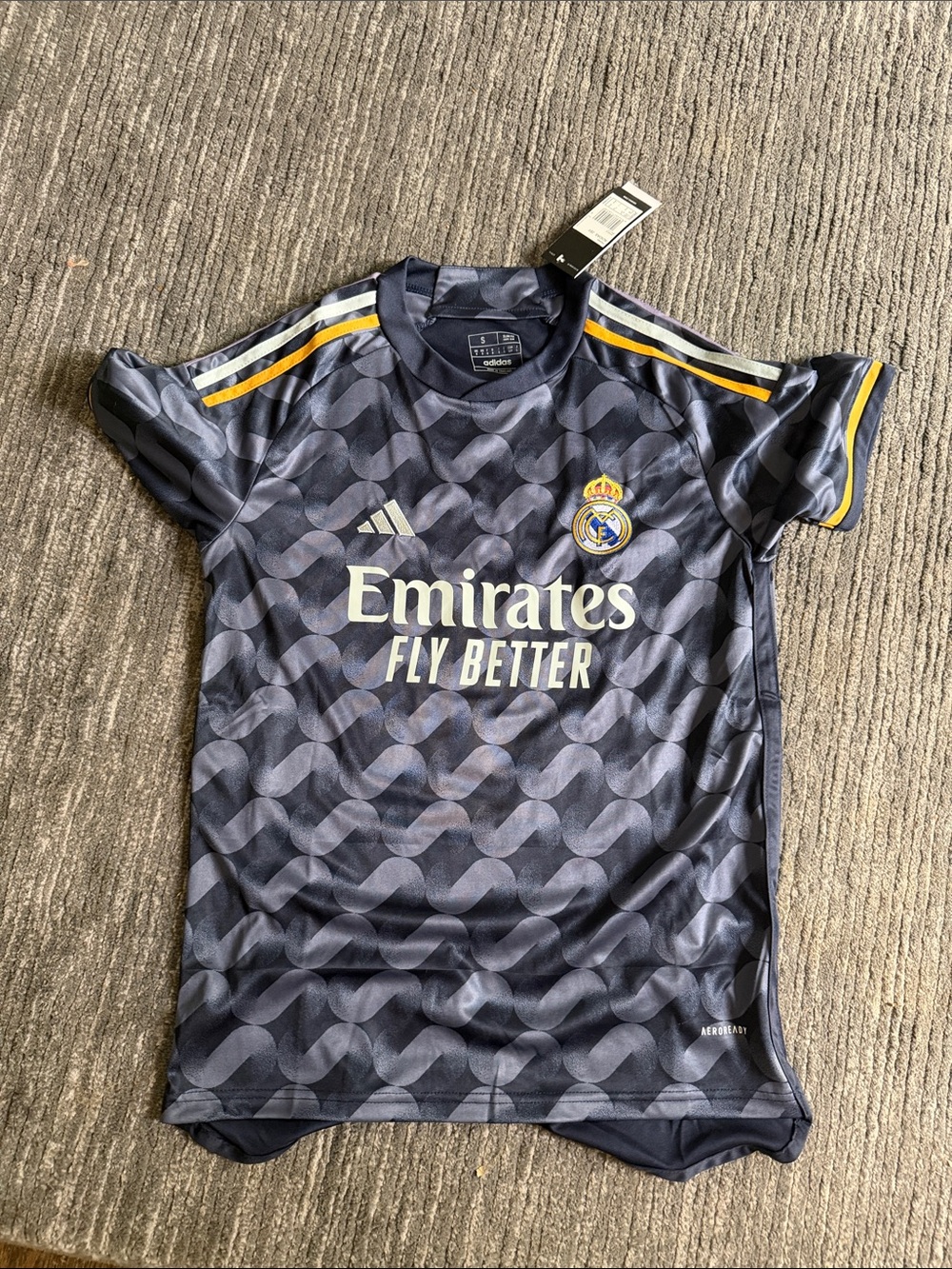 Adidas Real Madrid Kids' Navy Graphic Soccer Jersey - Emirates Fly Better